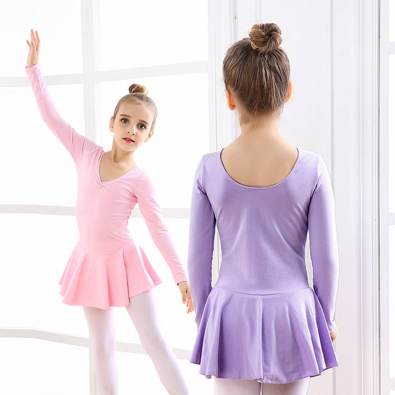 Children's dance clothing long -sleeved female cotton pink practice clothing young children ballet dance dancing dancing clothes connective clothes