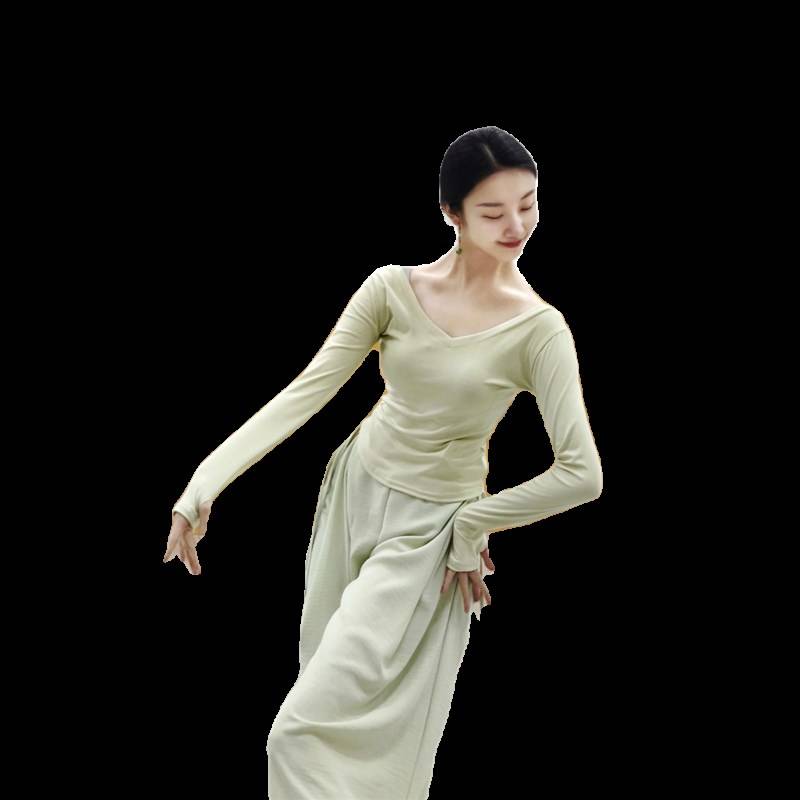 Autumn and winter dance service V -neck training service classical dance modern dance modern dance Chinese dance ballet sports clothes base training yoga clothing female