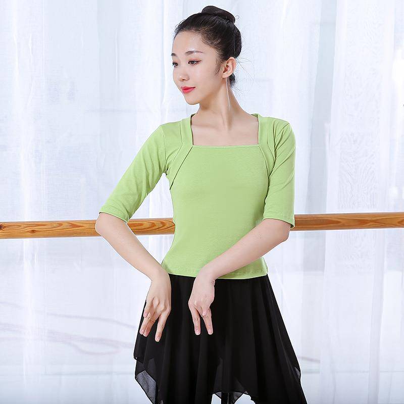 Dance practice service female spring and summer adult retro ballet teachers in the body clothing in the clothing, sleeve fake two temperament tops