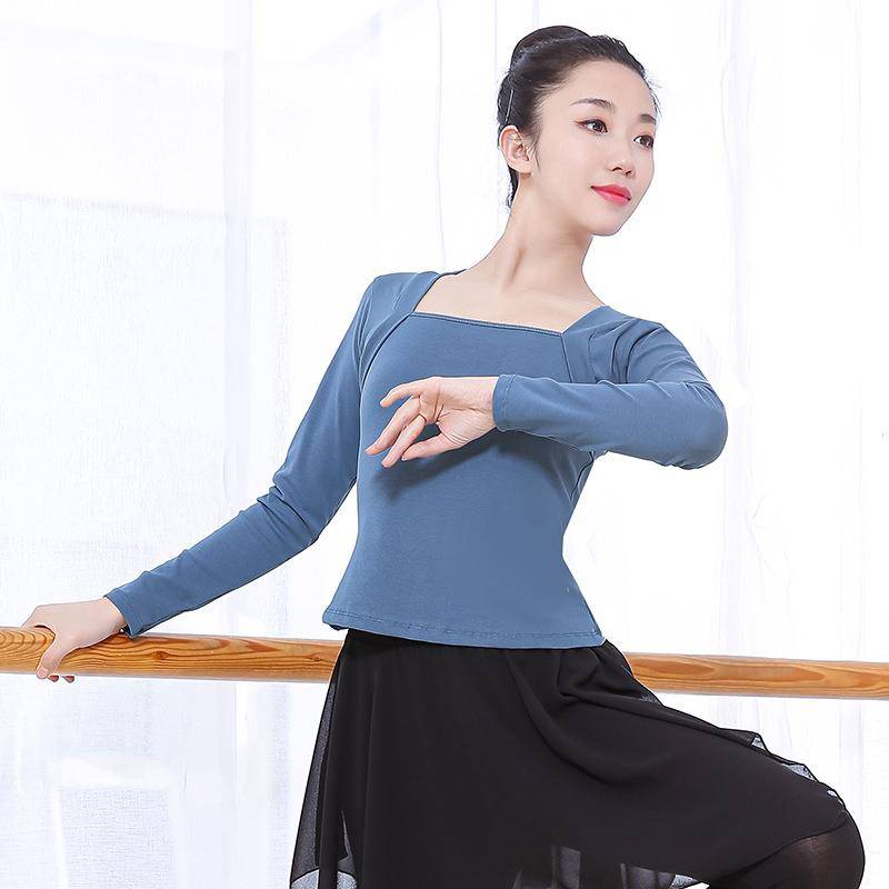 Dance practice service female spring and summer adult retro ballet teachers in the body clothing in the clothing, sleeve fake two temperament tops