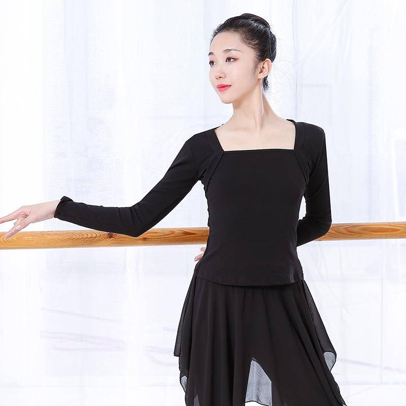 Dance practice service female spring and summer adult retro ballet teachers in the body clothing in the clothing, sleeve fake two temperament tops