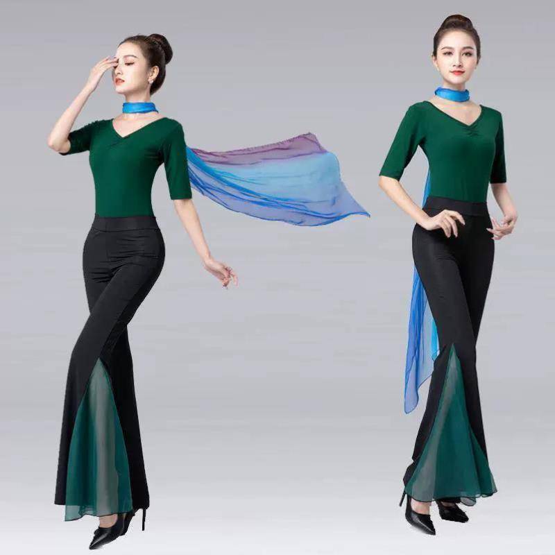 The new dark green sports dance dance show model ballet training service training suit training etiquette yoga clothing