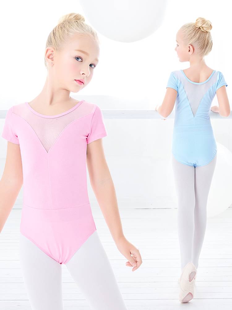 Children's dance service summer short -sleeved women's mesh training uniform Switching sportswear girl Chinese ballet dance service