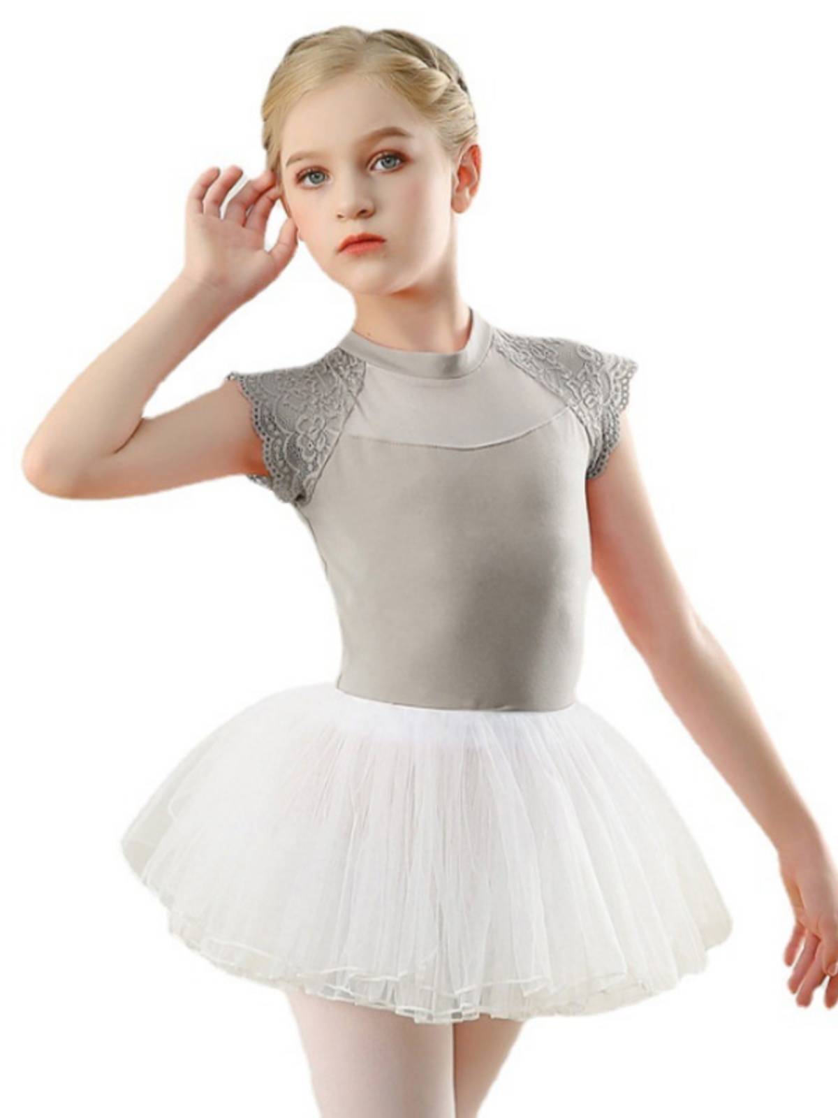 Children's dance service female summer short -sleeved exercise ballet skirt lace off -back dance jacket Chinese dance test