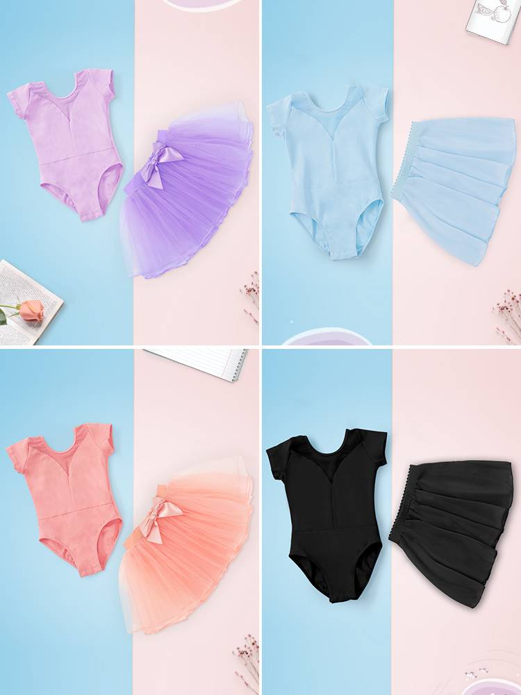 Children's dance service girl ballet practice service children Chinese dance dance clothes wine red short -sleeved gymnastics uniforms