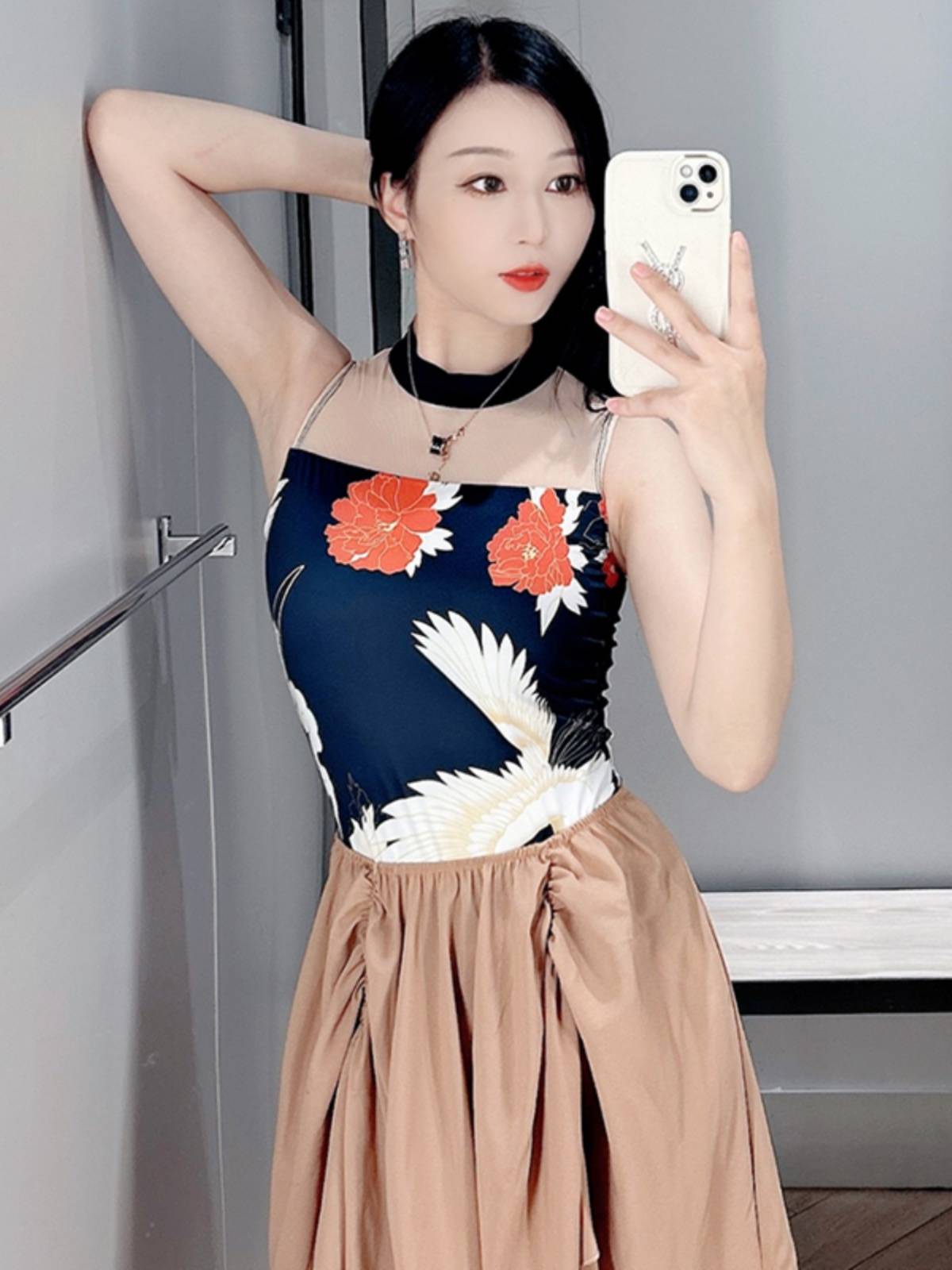 Ballet dance exercise women's printed gymnastics dance service dance service Chinese classical dance connective sports test adult net yarn sports uniform