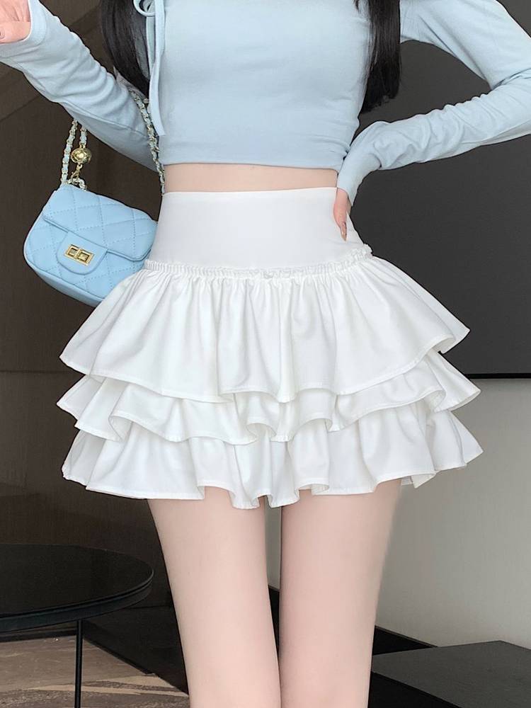 Ballet white cake skirt women's summer new versatile high waist, thin lotus leaf edge A -line skirt
