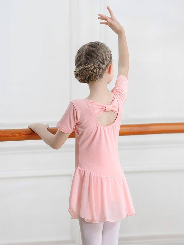 Children's dance service girl practice gymnastics uniform short -sleeved dancing jacket ballet skirt children's art test Chinese dance service