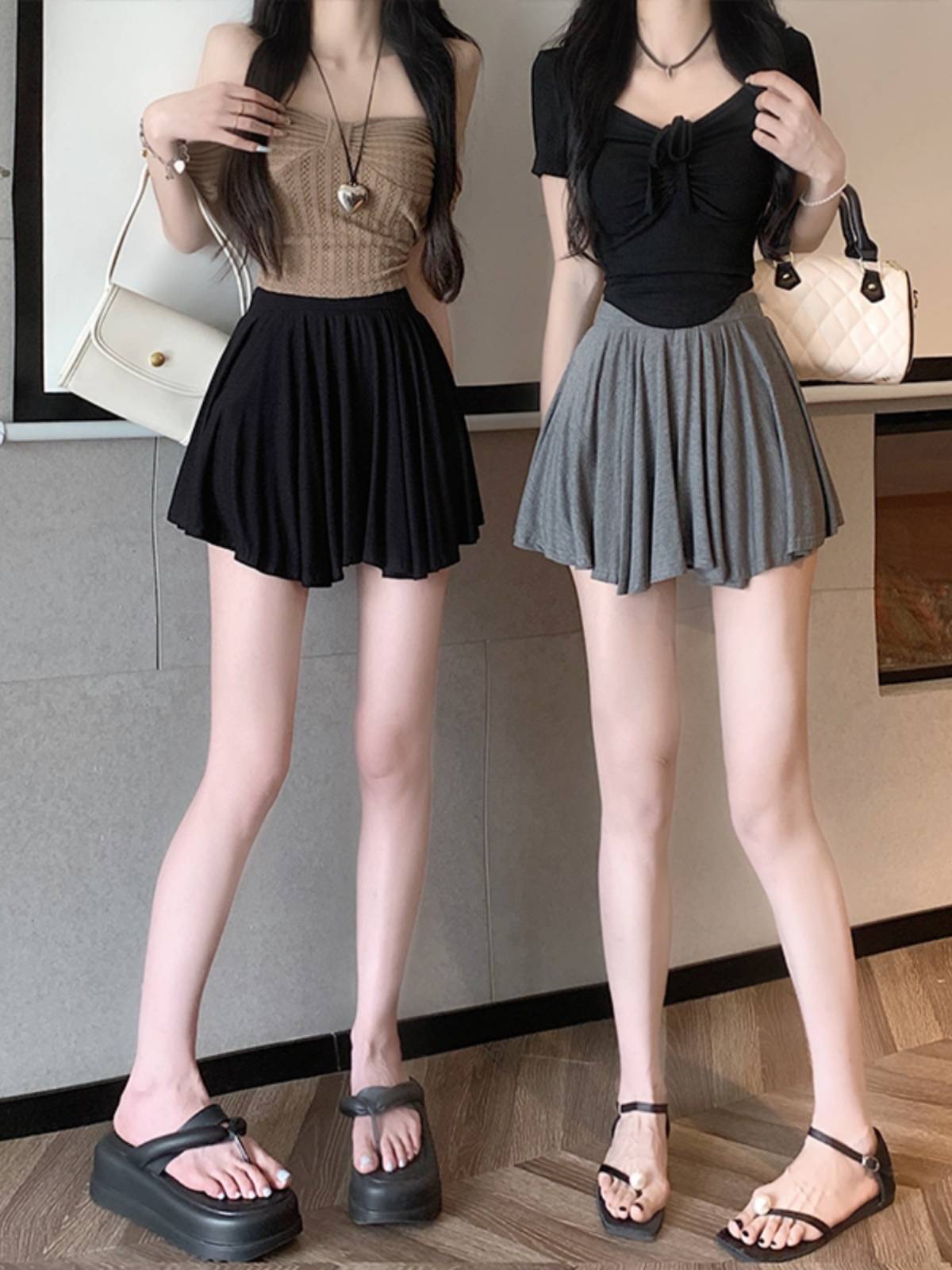 Ballet style pleated skirt female Xia Modal gray skirt puffed light skirt high waist high waist A -shaped skirt