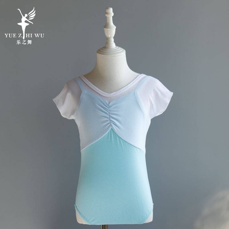 Children's dance clothing girls summer Chinese dance -shaped body clothes suspender training service short -sleeved pure cotton ballet puff skirt