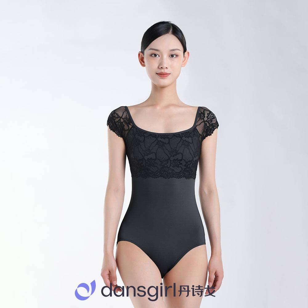 Danshigo adult female ballet dance clothing simple fashion teacher WG07302 lace stitching short -sleeved clothing