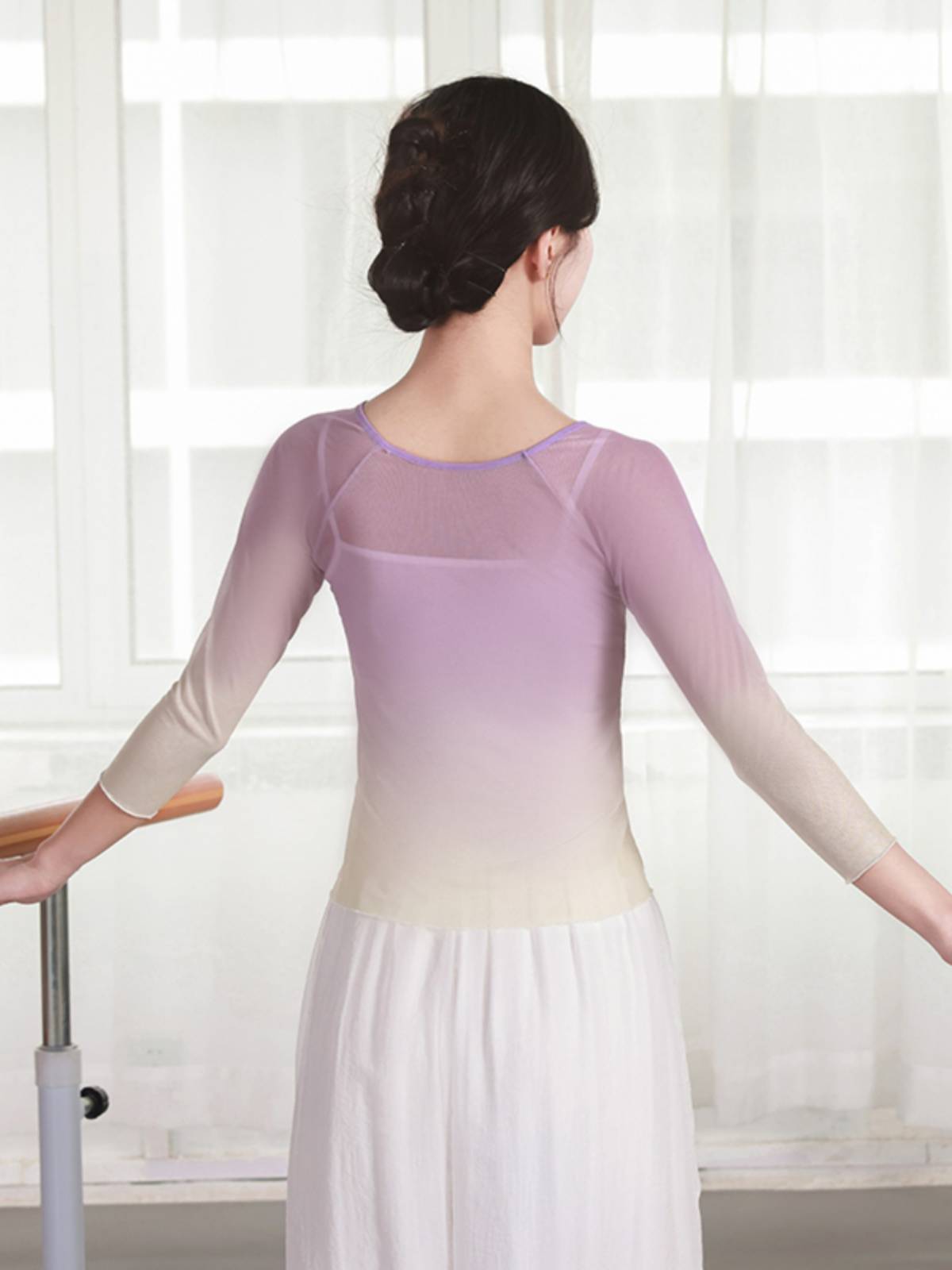 Modern dance net gauze top ballet training long short -sleeved dance top -shaped body clothes classical elastic gauze slim