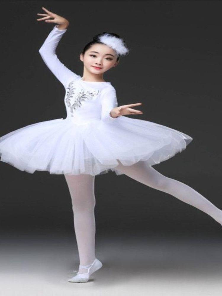 The new children's long -sleeved ballet skirt performance service chanting goose performance clothing panton yarn skirt little swan performance service girl