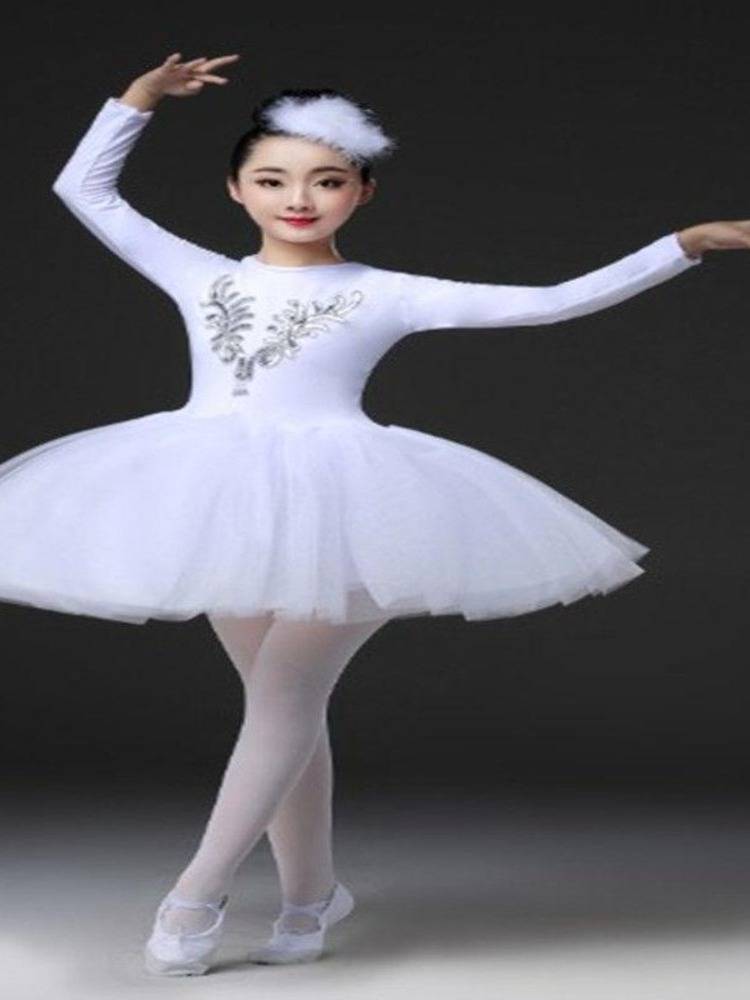 The new children's long -sleeved ballet skirt performance service chanting goose performance clothing panton yarn skirt little swan performance service girl