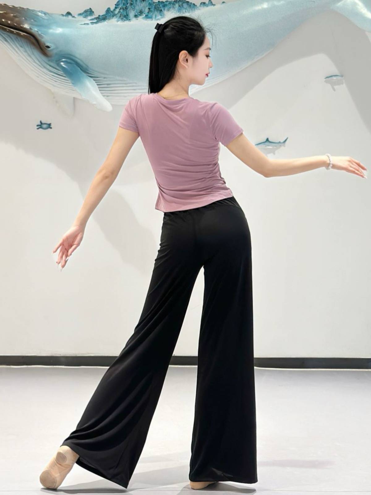 Modern classical dance short -sleeved top adult daughter Xia Zheng shoulder slim Chinese dance ballet exercise uniform