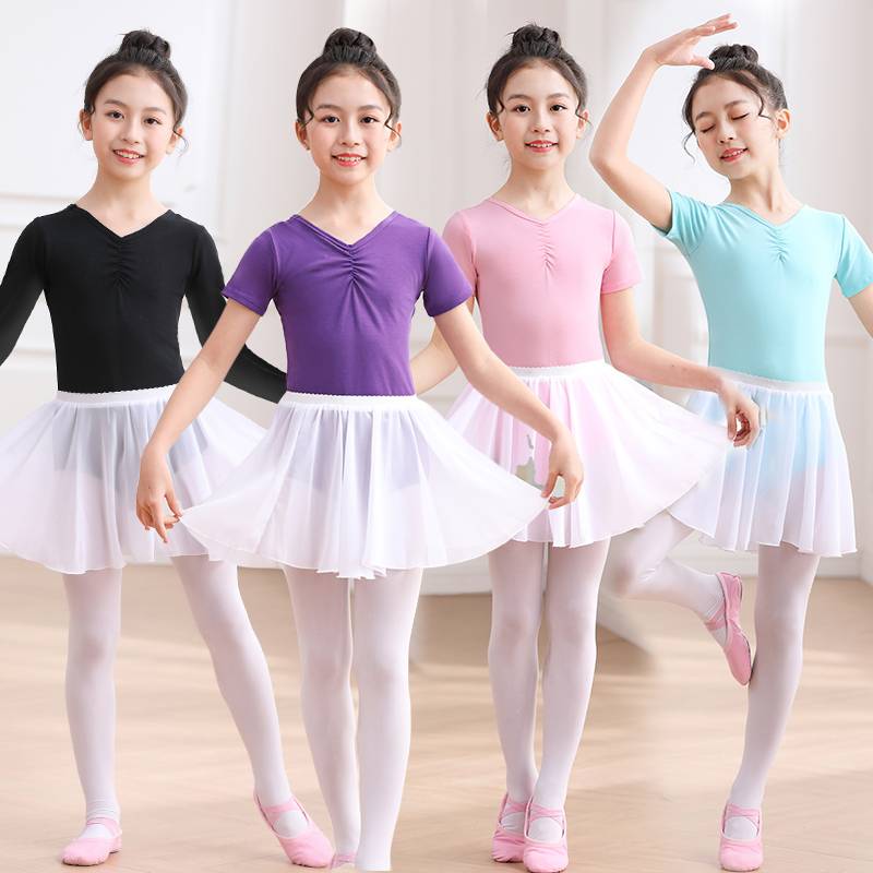 Dance service children's practice clothes, body clothes, summer young girls Chinese dance short -sleeved ballet watch show puff skirt
