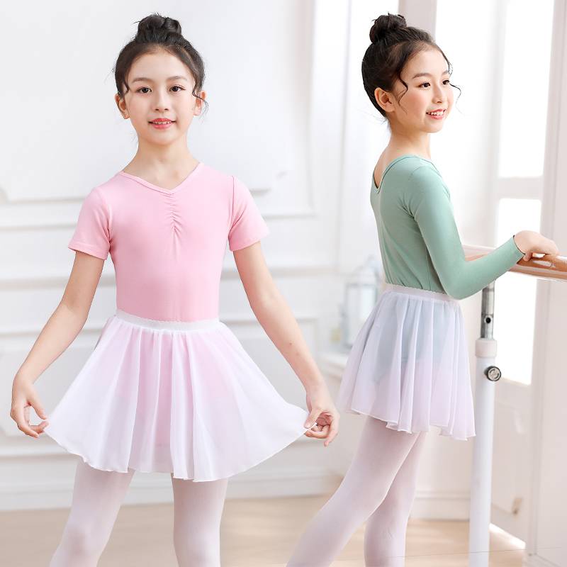 Dance service children's practice clothes, body clothes, summer young girls Chinese dance short -sleeved ballet watch show puff skirt