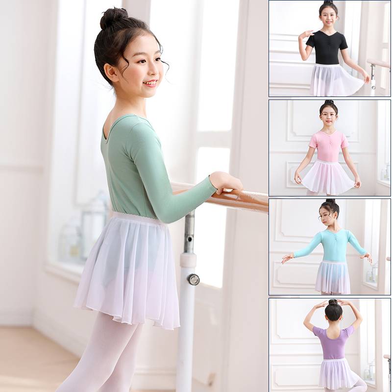 Dance service children's practice clothes, body clothes, summer young girls Chinese dance short -sleeved ballet watch show puff skirt