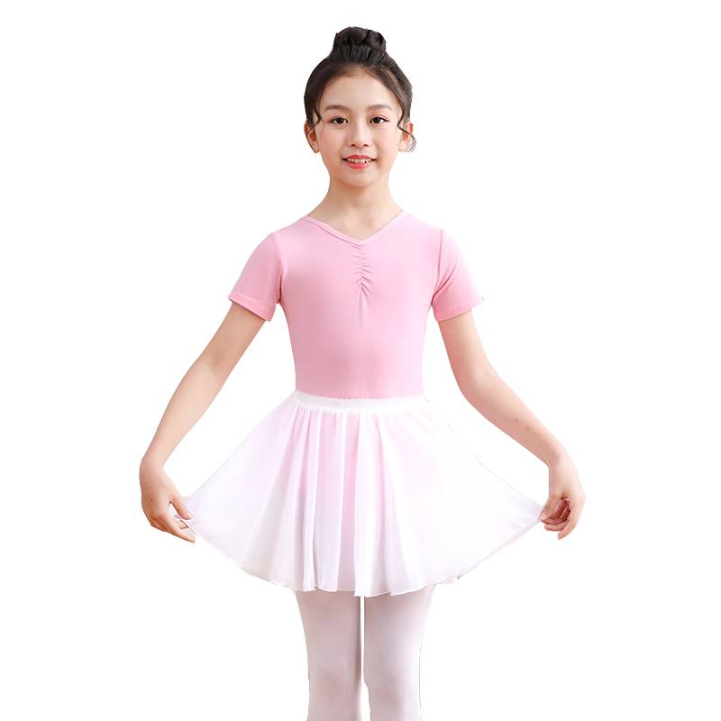 Dance service children's practice clothes, body clothes, summer young girls Chinese dance short -sleeved ballet watch show puff skirt
