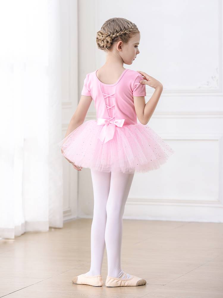 Dance service children's summer short -sleeved girl Chinese dance exercise conjoined dance jacket ballet skirt children's set