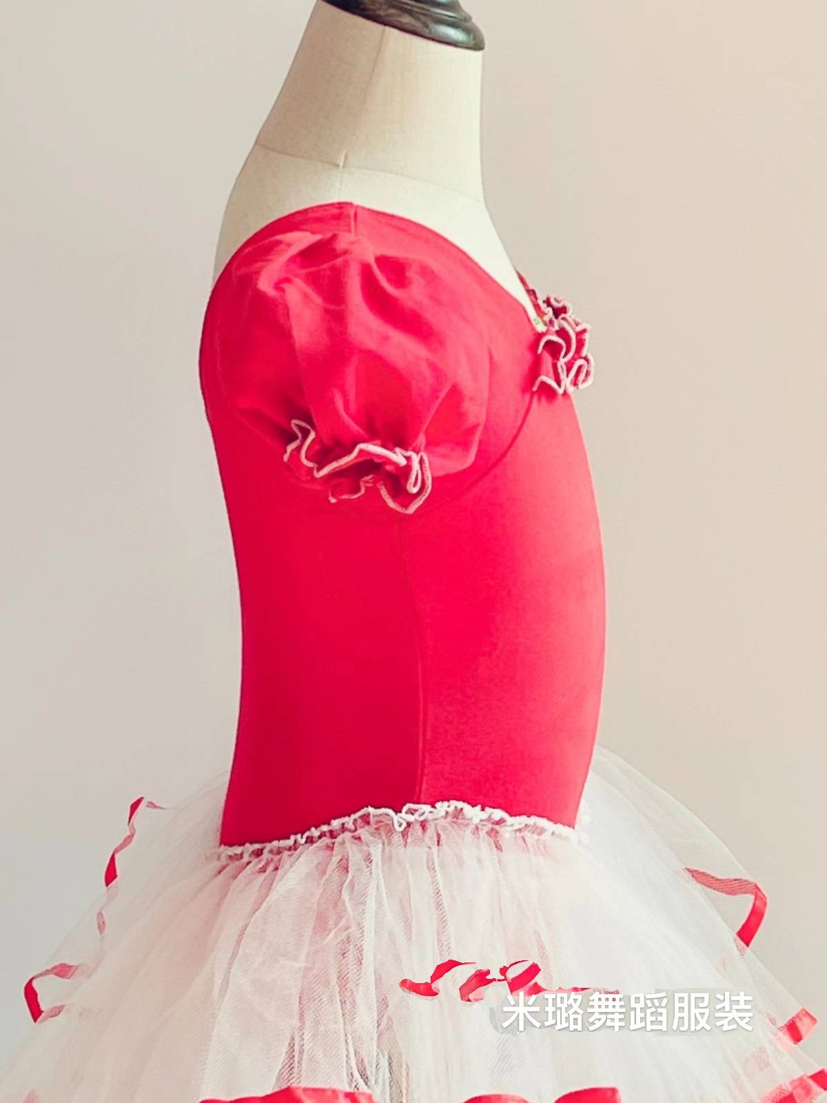 Red dance skirt side collar lace professional veil skirt children ballet dance practice clothes girl conjoined clothes