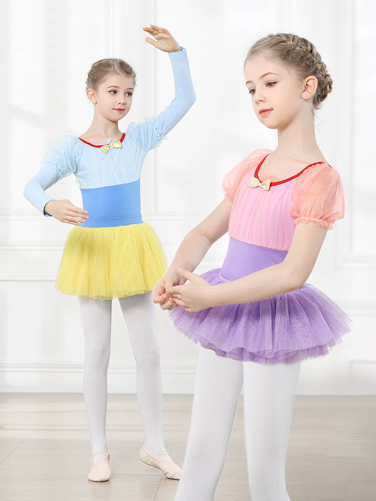 Children's dance service girl children's practice service white snow princess ballet skirt Chinese dance short -sleeved suspender performance service