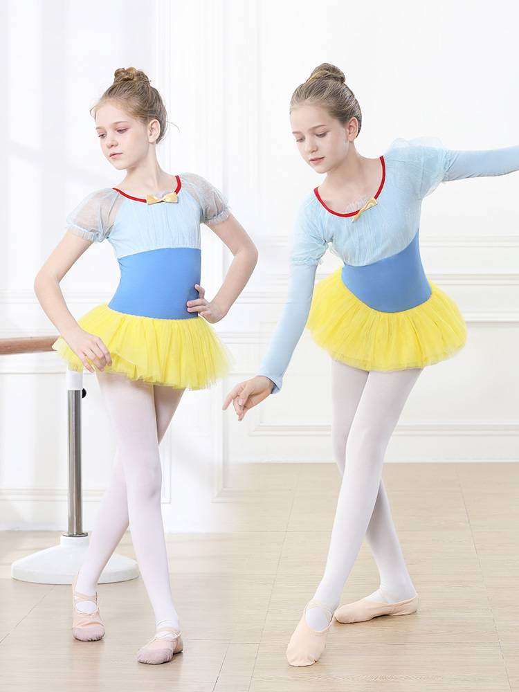 Children's dance service girl children's practice service white snow princess ballet skirt Chinese dance short -sleeved suspender performance service