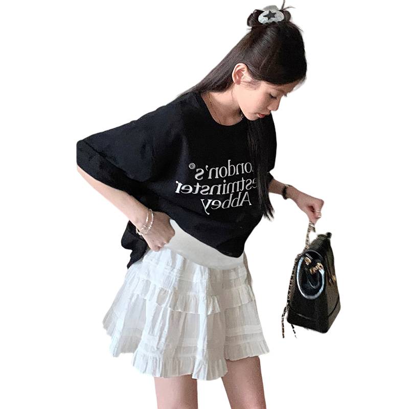 Pregnant women skirts in spring and summer ballet ballet high -waisted wrinkles skirts Summer A -line lace cake skirt, pregnant women set