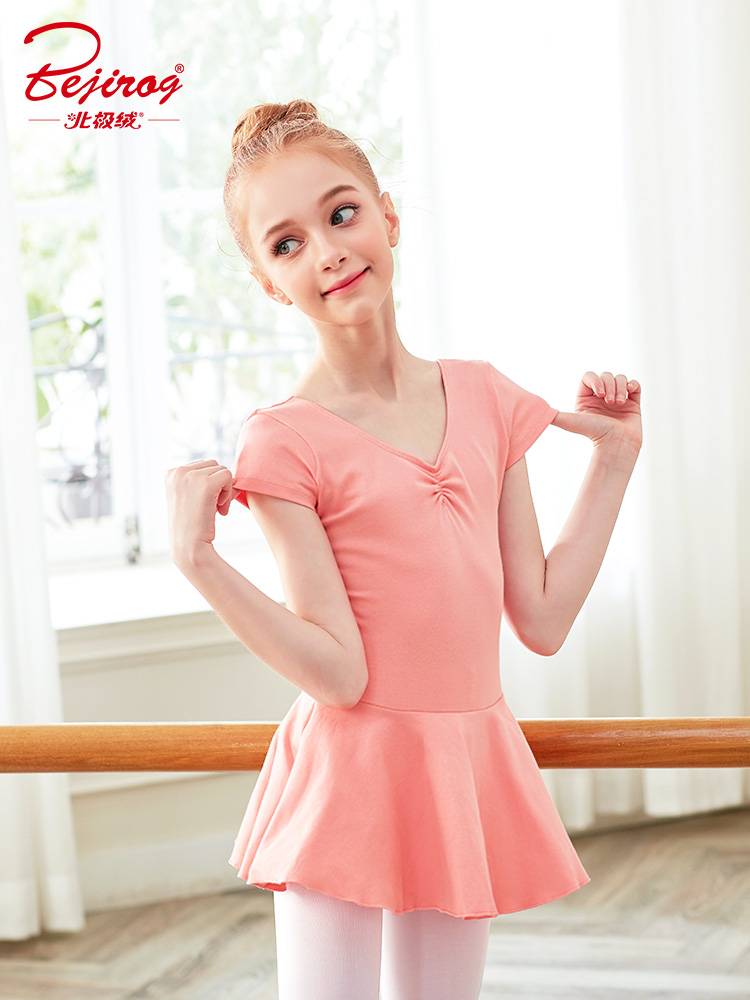 Children's dance service girls summer short -sleeved exercise body test conjoined skirt Chinese dance ballet dance service