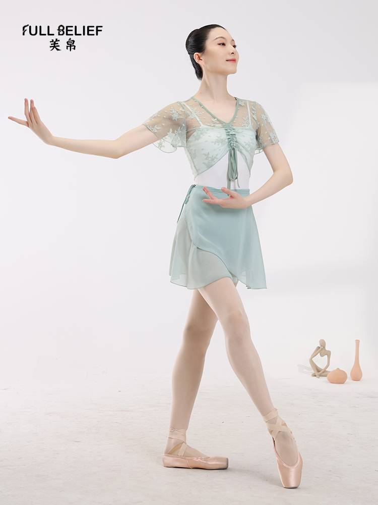 Fuxi Ballet Dance exercises, lace hood, shoulder -shaped body service female adult short dance outside the top