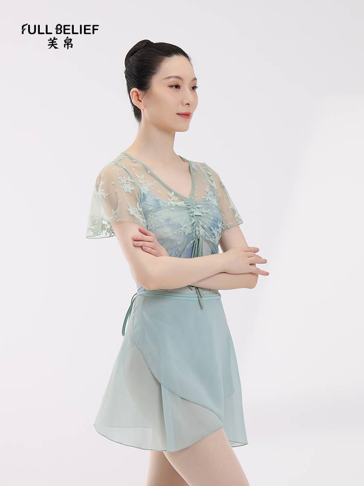 Fuxi Ballet Dance exercises, lace hood, shoulder -shaped body service female adult short dance outside the top
