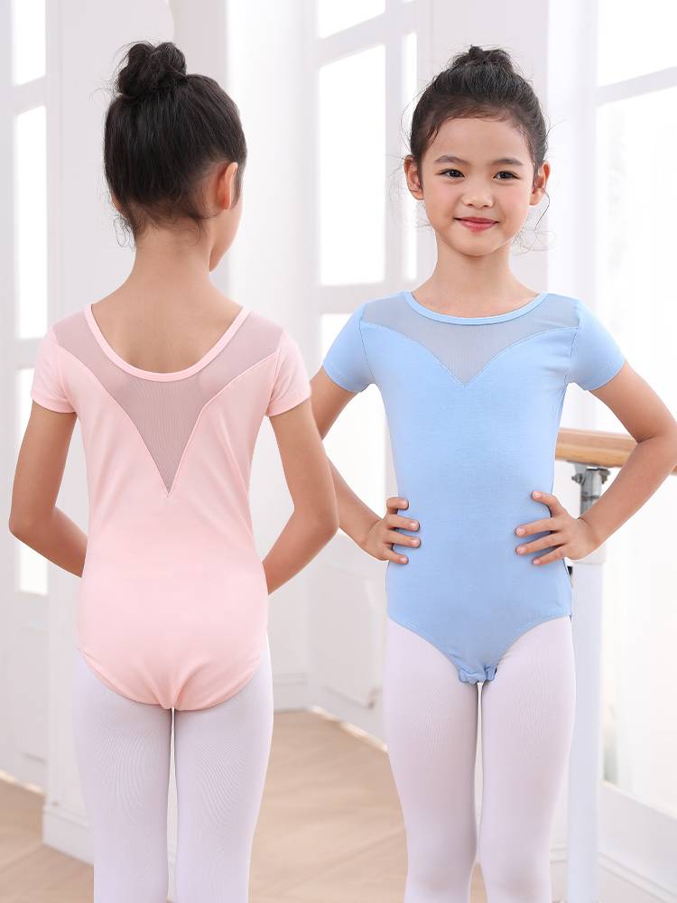 Dance service children's summer short -sleeved split set girl test puffed skirt dancing dancing exercise ballet skirt
