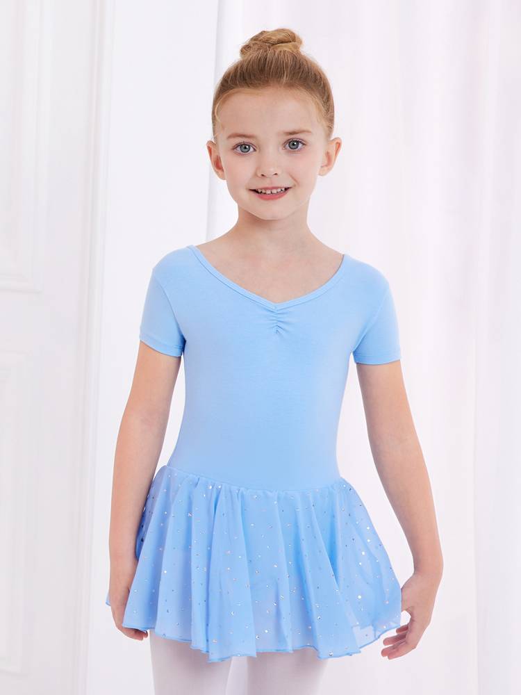 Children's dance service girl practice service short -sleeved children, children's conjoined clothing summer dance test ballet skirt