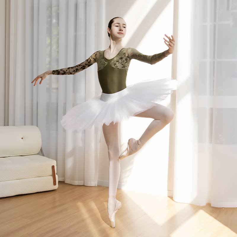 Danzbaby ballet connective air -in -air yoga dance exercise uniform lace art test shape long -sleeved dress B166
