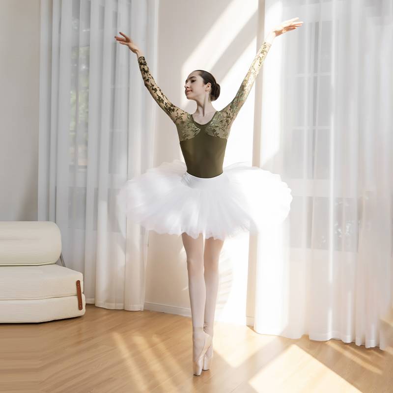 Danzbaby ballet connective air -in -air yoga dance exercise uniform lace art test shape long -sleeved dress B166