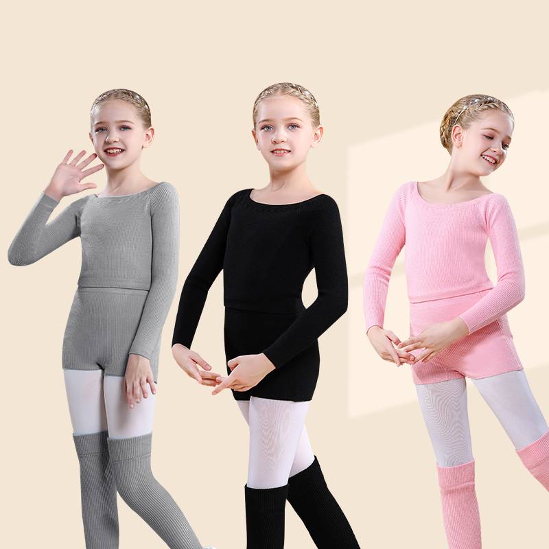 Winter dance service children's word -collar sweater long -sleeved top girl ballet exercise gymnastics Chinese warm suit