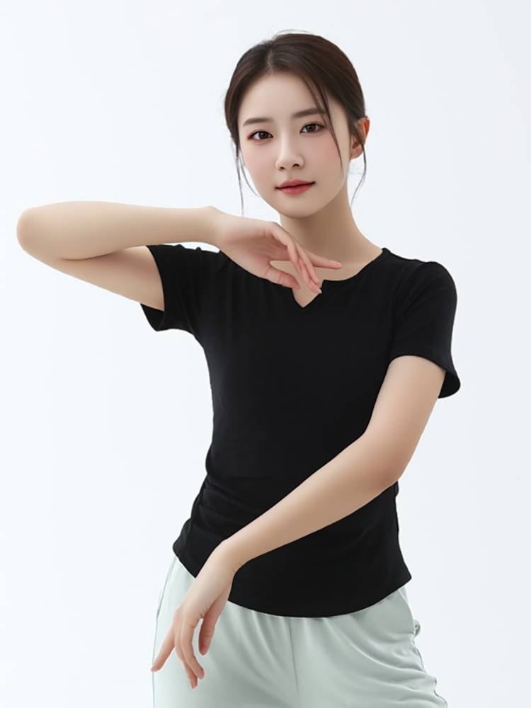 Dance practice service short -sleeved female slim professional classical ballet modern dance -shaped new models are thin Chinese dance top