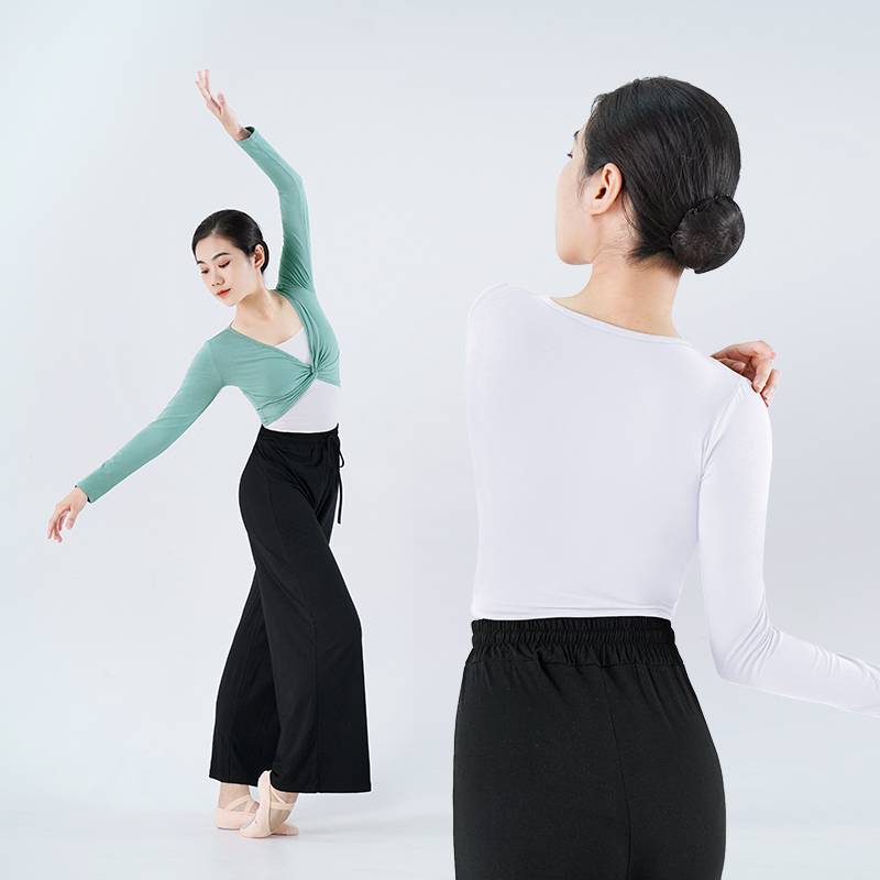 Adult dance clothing top female black practicing jacket jacket preschool teacher long -sleeved ballet clothes twist flower shawl small blouse