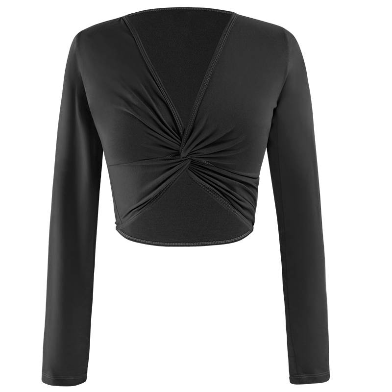 Adult dance clothing top female black practicing jacket jacket preschool teacher long -sleeved ballet clothes twist flower shawl small blouse