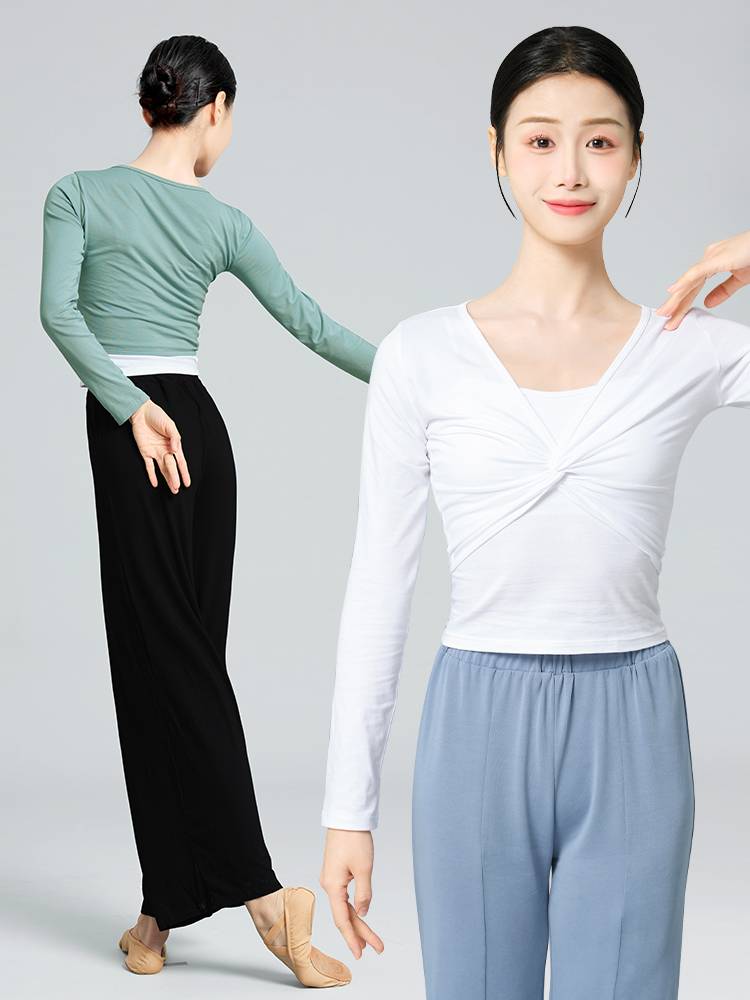Dance service top female ballet exercises long -sleeved gymnastics suits Chinese dance classical dance outside special shoulder guard summer