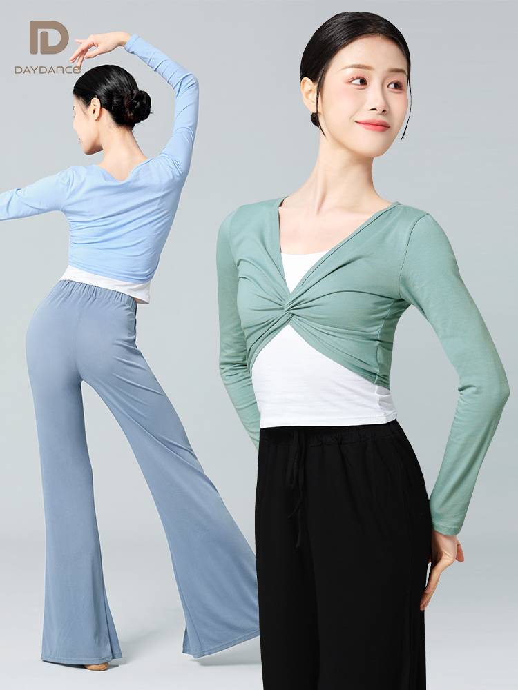 Dance service top female ballet exercises long -sleeved gymnastics suits Chinese dance classical dance outside special shoulder guard summer