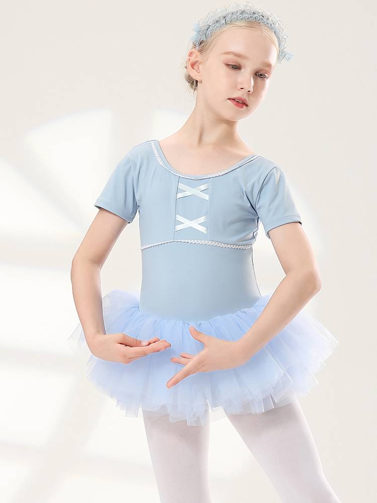 4090 children's dance service girl 2024 new short -sleeved body practice gymnastics ballet dance performance puff skirt