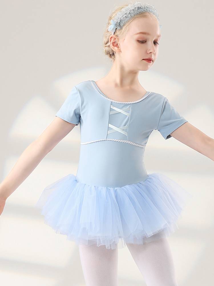 4090 children's dance service girl 2024 new short -sleeved body practice gymnastics ballet dance performance puff skirt