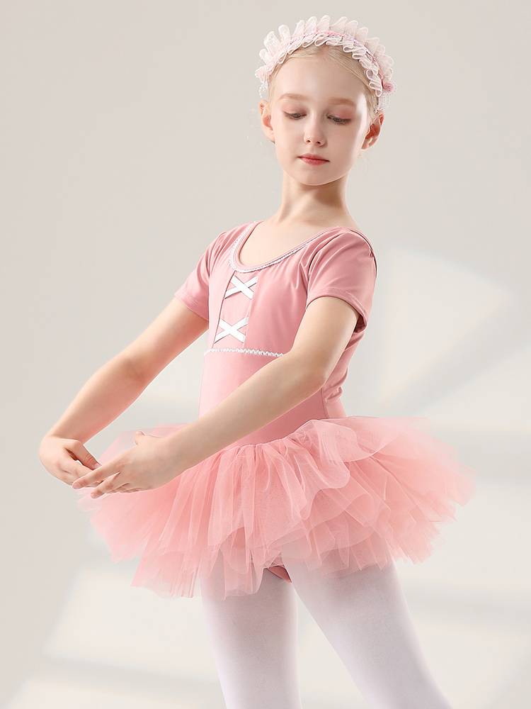 4090 children's dance service girl 2024 new short -sleeved body practice gymnastics ballet dance performance puff skirt