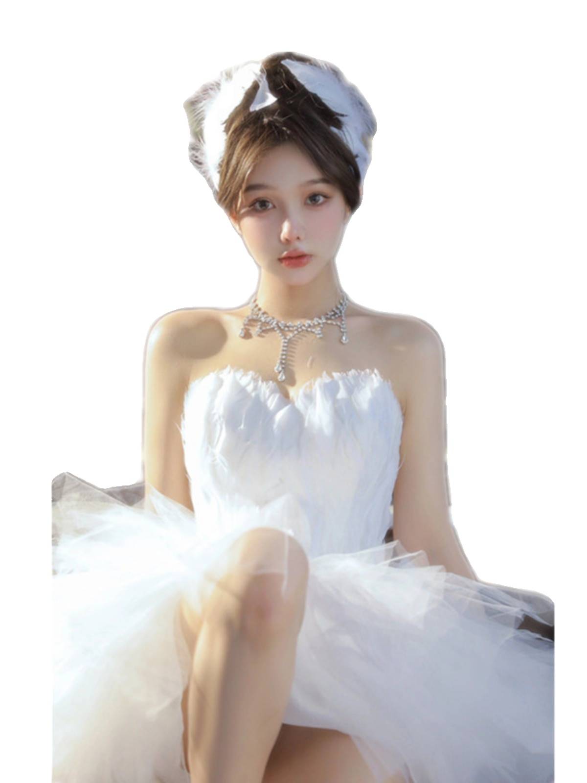 White Swan tube top dress female ballet dance short skirt private goddess dream angel elf art photo photo
