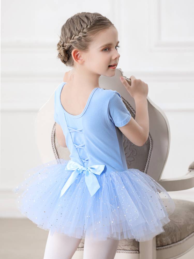 Dance service children's summer short -sleeved Chinese dance -shaped body exercise uniform pink ballet skirt girl dancing set