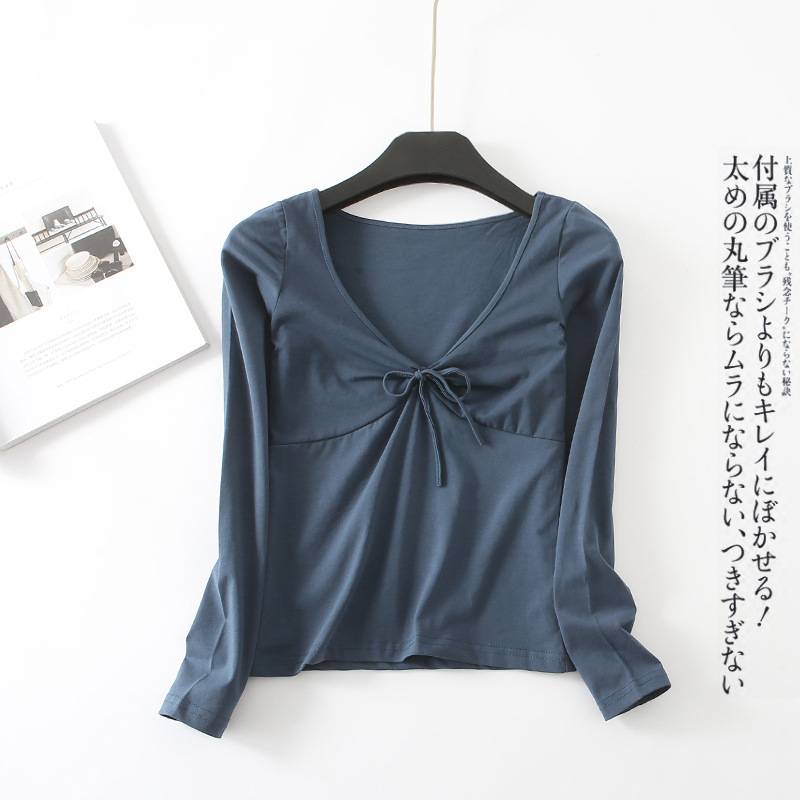 Dance practice service female ballet retro solid color cotton jacket on big V -neck tie t -shirt gymnastic black