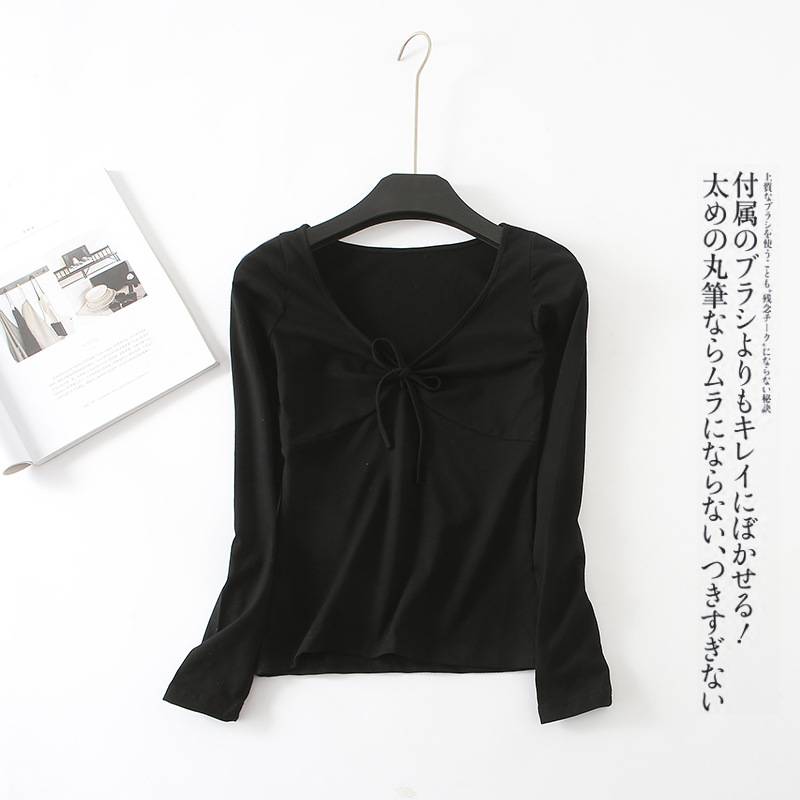 Dance practice service female ballet retro solid color cotton jacket on big V -neck tie t -shirt gymnastic black