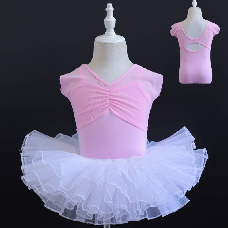 Children's dance service girls practice girls girls summer short -sleeved ballet connecting body shape