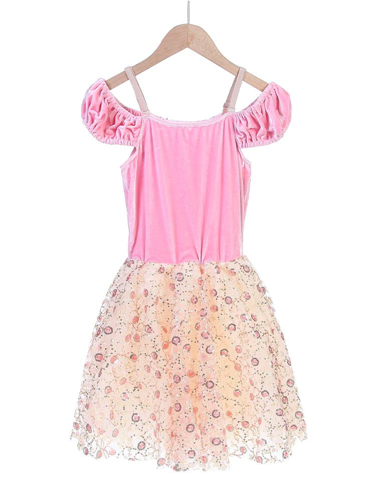 Ballet performance service children's pink professional performance suit connects rones sleeve skirt skirt sequins ballet TUTU skirt